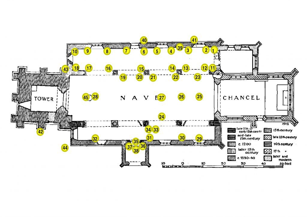 Plan of church showing carving locations