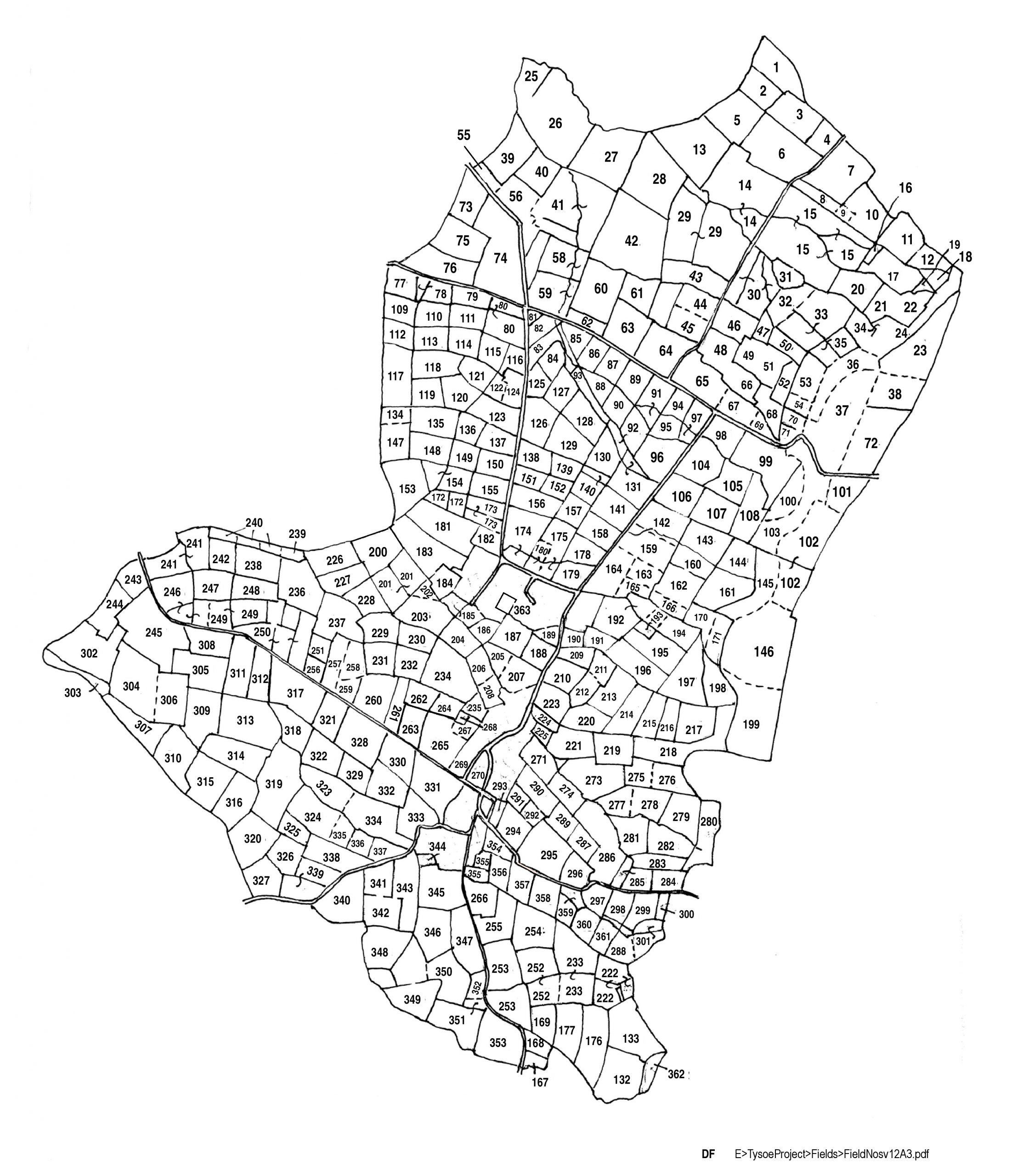 Map of Tysoe parish, with individual fields numbered