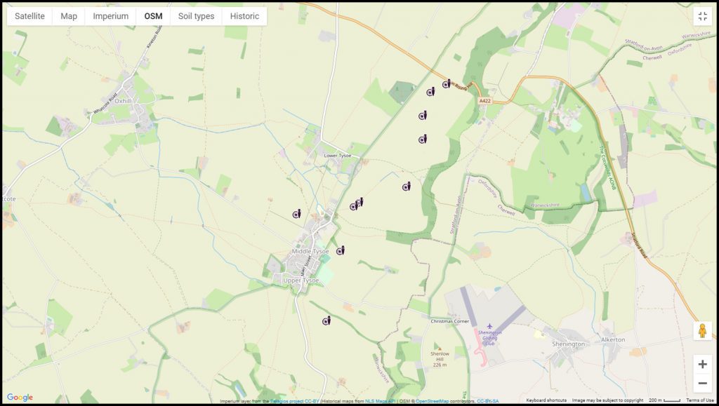 Map of Tysoe area showing Neolithic find locations