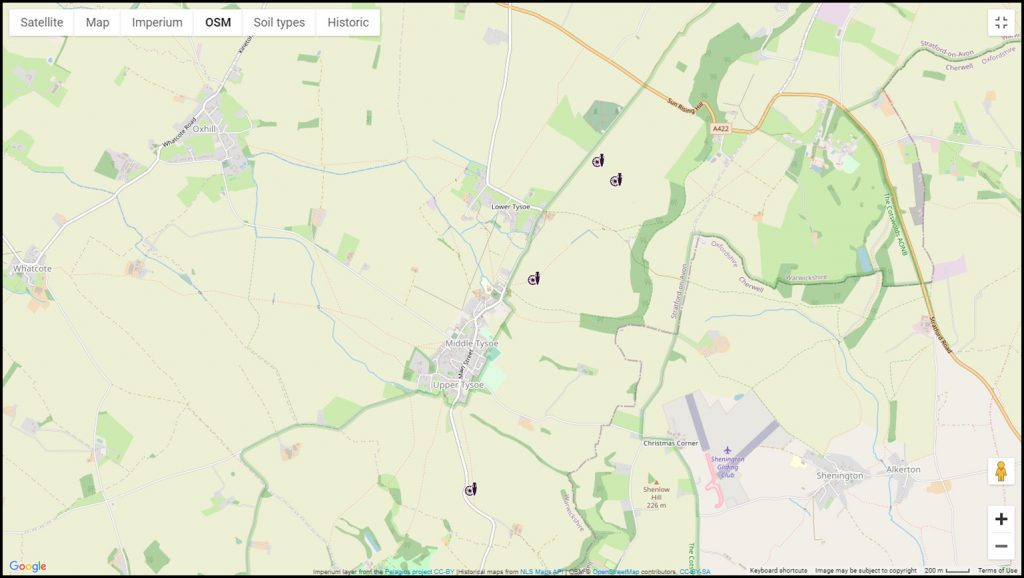 Map of Tysoe area showing Bronze Age find locations