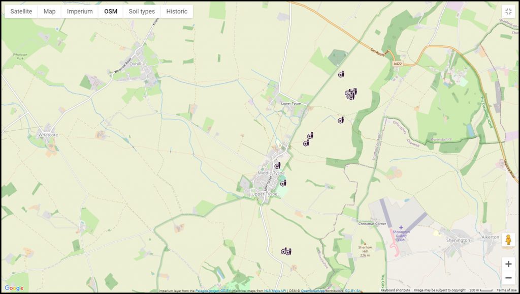 Map of Tysoe showing Iron Age find locations