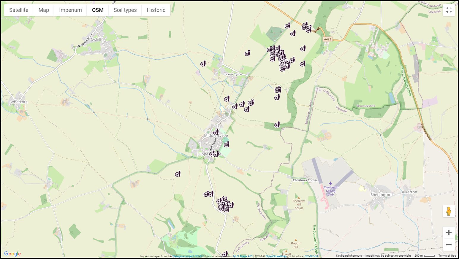 Map of Tysoe area showing Roman find locations