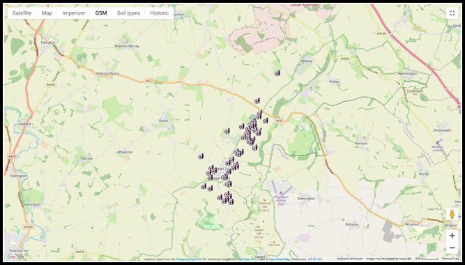 Map of Tysoe area showing Medieval find locations