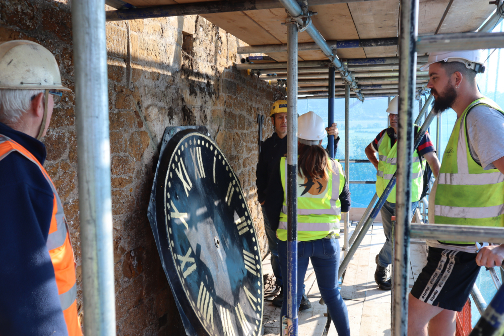 Church restoration - clock being fitted