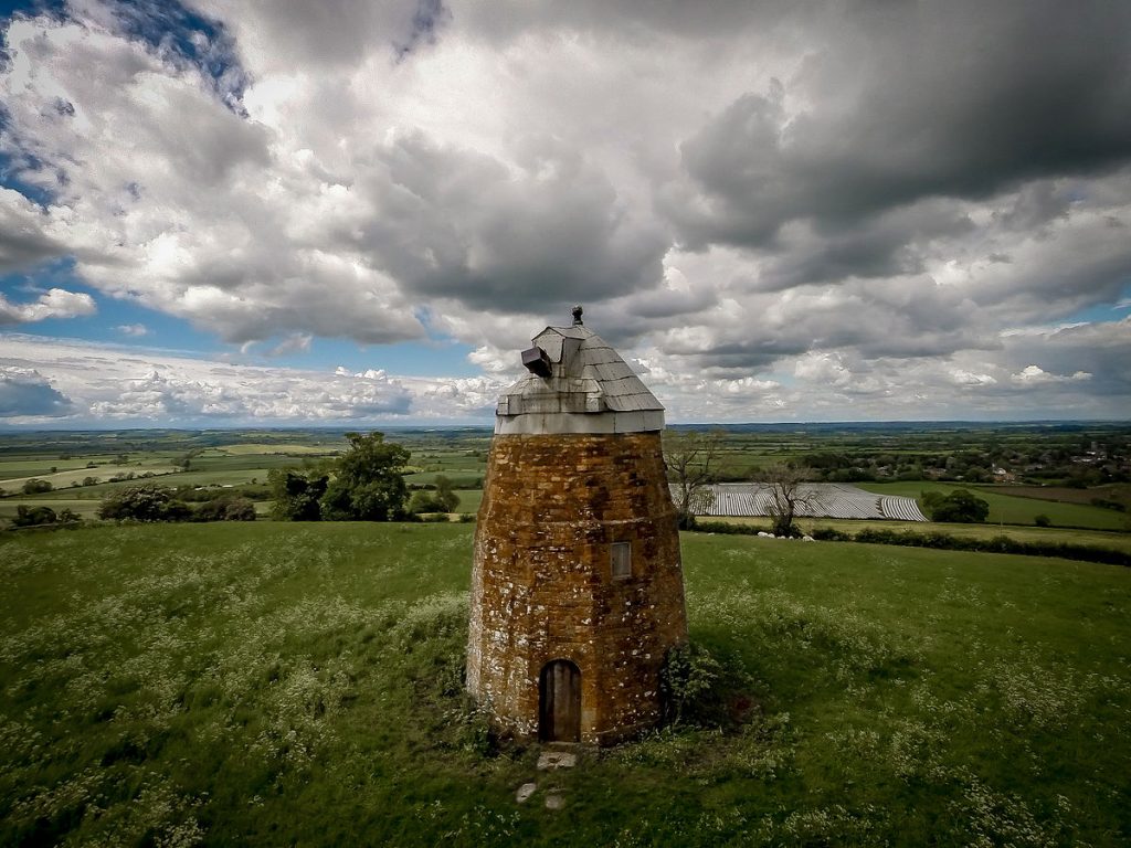 Aerial view of windmill without sails