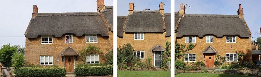 Three adjoining thatched houses