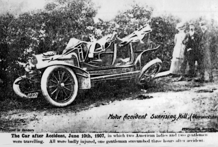 Newspaper report featuring a damaged car
