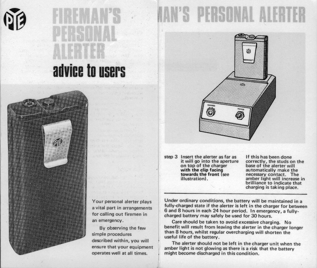 User instructions for fireman's alerter