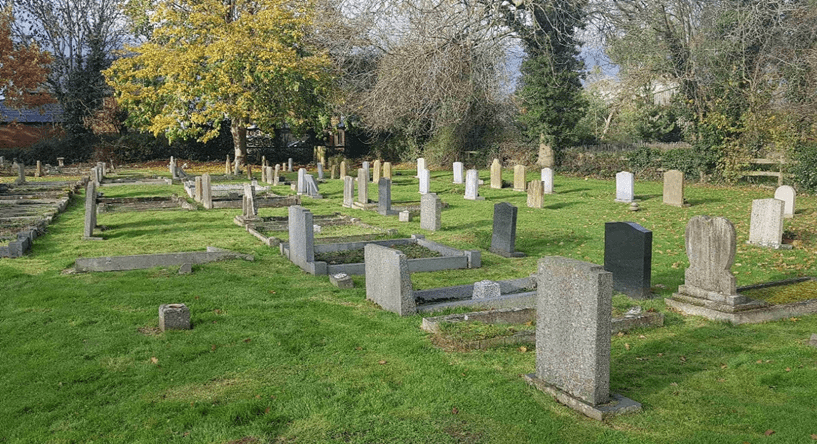 Cemetery, surrounded by trees