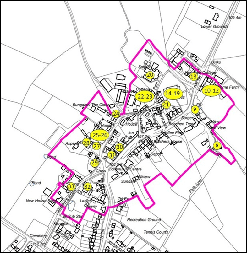 Map showing location of listed buildings