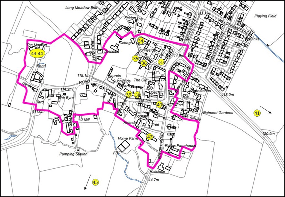 Map showing locations of listed buildings
