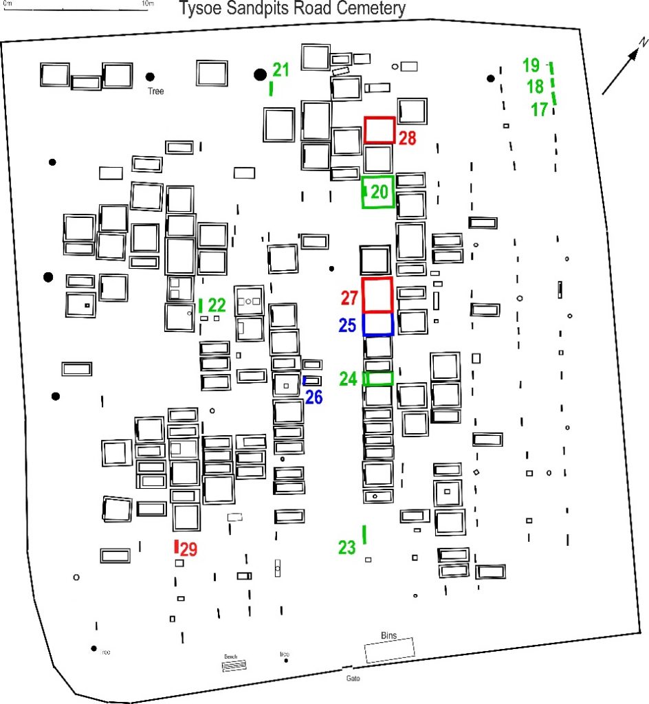 Map showing gravestone locations