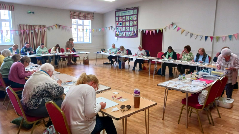 Laugh and craft ladies at a craft workshop in Tysoe Village Hall
